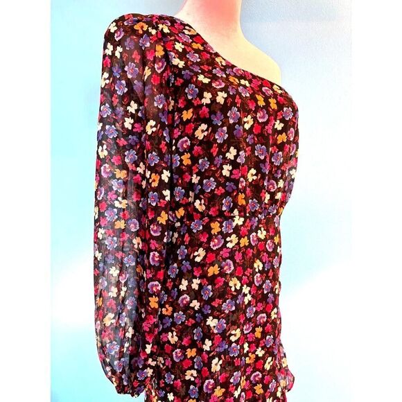 NWOT ASTR The Label Calista Floral Blue Red Ditsy One Shoulder Midi Dress L - Picture 10 of 13